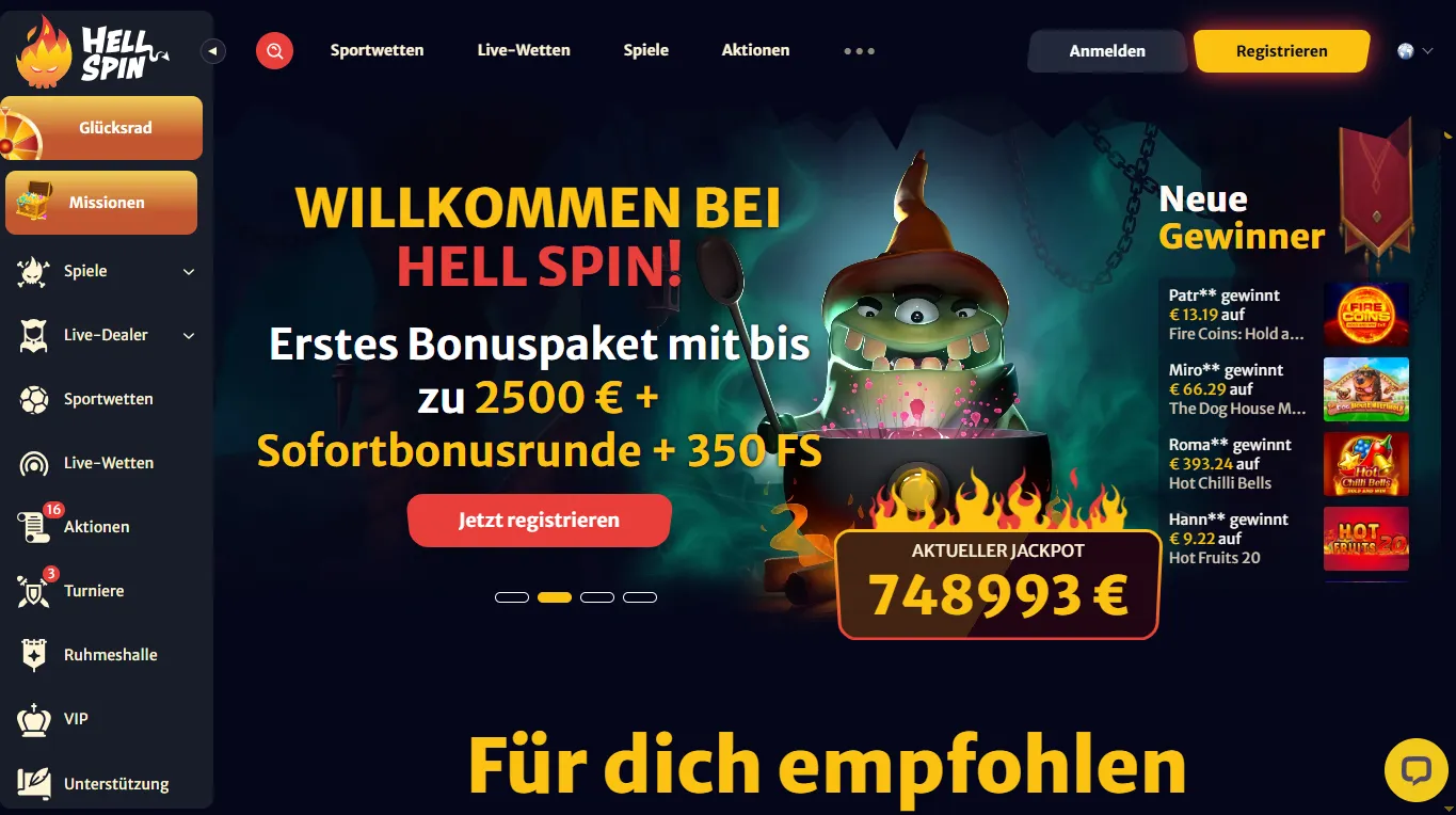 HellSpin – modernes casino ohne OASIS mit Live-Bereich